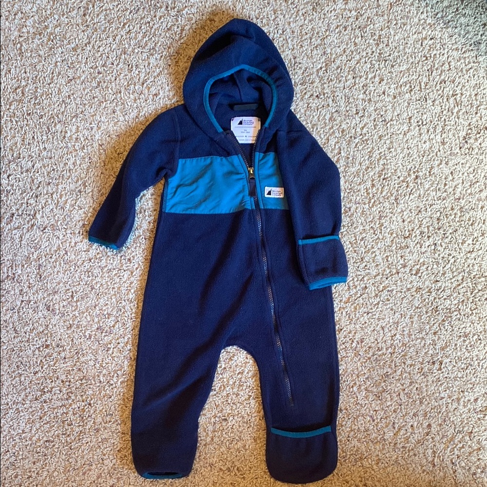 Blue Fleece Footies with Hood and Zipper